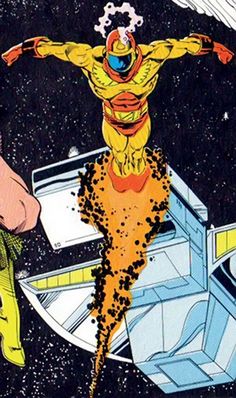 an image of a comic book cover with a man in yellow and orange on it