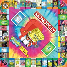 the simpsons monopoly board game is shown in tie - dyed colors and features cartoon characters