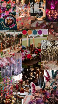 a collage of photos with flowers, candles and other things in them that are all over the place