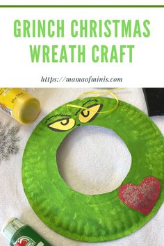 Grinch Christmas Wreath Craft Christmas Week Preschool, The Grinch Crafts For Toddlers, Toddler Grinch Crafts, Grinch Crafts For Preschoolers, Grinch Activities For Toddlers, Grinch Toddler Craft, Grinch Art Projects For Kids, Grinch Crafts Preschool