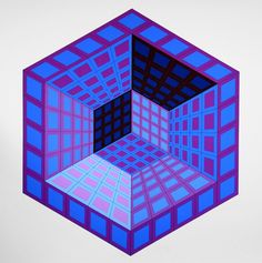 an image of a cube that looks like it has been made out of pink and blue squares