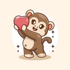 a cartoon monkey holding up a heart