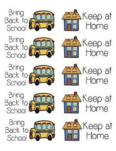 a cross stitch pattern with school buses and houses in different colors on the back side