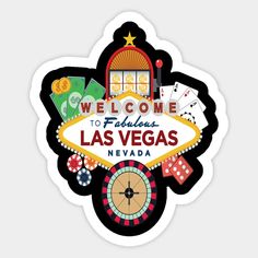 the welcome to fabulous las vegas sign with casino chips and dices on white background