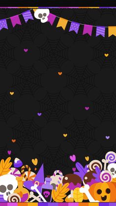 a halloween themed background with skulls, candy and other items in the shape of a frame