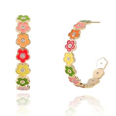 PRICES MAY VARY. ❀COLORFUL FLOWER HOOP EARRINGS❀Welcome to the festive world of floral elegance! Our colorful flower hoop earrings, will add a touch of brilliance to your ear accessories. The distinctive hoop design, adorned with layers of enamelled flowers, showcases vibrant colors with exquisite craftsmanship, resembling a blooming flower meadow. This flower earring is both trendy and lively, injecting a unique dynamism into your style. ❀TRENDY GOLD FLOWER HOOP EARRINGS❀Whether it's a morning Flower Hoop Earrings, Blossom Jewelry, Summer Beach Party, Chic Gifts, Flower Plates, Colorful Earrings, Special Jewelry, Party Jewelry, Stylish Gifts