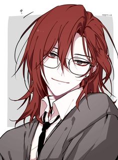 an anime character with red hair and glasses