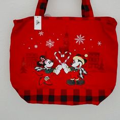 Beautiful New Disneyland Holidays, Disney Tote Bags, Disney Tote, Holiday Tote Bag, Mickey Silhouette, Disney World Christmas, Colorful Tote Bags, Minnie Christmas, Minnie Mouse Ears Headband