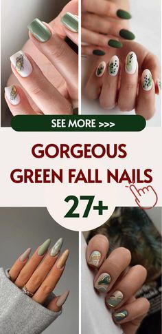 Fall Green Nail Designs, Green Autumn Nails, Green Fall Nail Designs, Navy Nails Design, Green Fall Nails, Earthy Nails, Pumpkin Nail Designs, Gradient Nail Design, Navy Nails