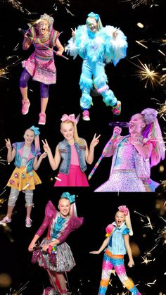 several pictures of children dressed in costumes and holding sparkle wands, with fireworks behind them