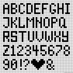 a cross stitch pattern with the letters and numbers in black and white, including two hearts