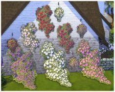 a painting of flowers in front of a house