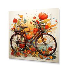 a painting of a bicycle with flowers on it