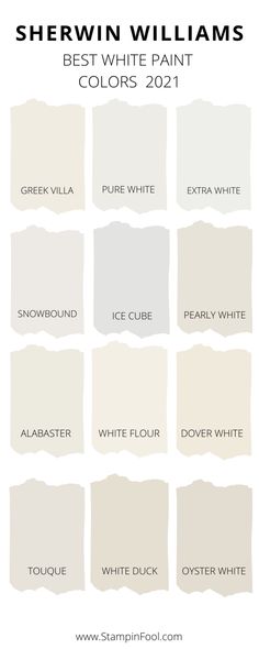 the best white paint colors for walls and floors in different shades, with text overlaying them