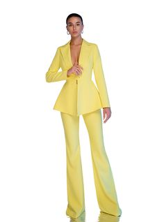 Please pay attention to suit measurements Pants total length is 115 cm or 45.2 inches (from waist to the bottom) Inseam length is 92 cm or 36.2 inches (from crotch to the bottom) Blazer length along the back 66 cm or 26 inches  Sleeve length is 62 cm or 24.4 inches 2-piece Womens Blazer Trouser Suit for office, business meetings, formal events and special occasions like civil wedding, elopement or birthday.  DETAILS -  flared pants -  side pockets -  slim fit   -  high rise -  blazer is buttoned Fitted Sets With Suit Collar For Spring, Fitted Suit Collar Sets For Spring, Fitted Full Length Pantsuit For Party, Fitted High-waisted Pants For Wedding, Tailored Pantsuit For Wedding In Spring, Tailored Spring Pantsuit For Wedding, Fitted Notch Lapel Pantsuit For Wedding, Chic Fitted Trouser Sets, Spring Wedding Tailored Pantsuit