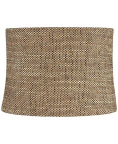 a lamp shade that is made out of woven material and has a light brown color