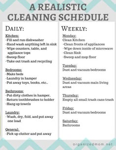 a list of cleaning schedules with the words'a realistic cleaning schedule daily '