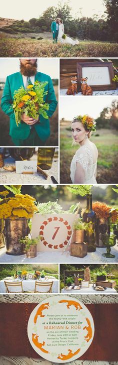 a collage of photos with flowers in the center and people standing around them on either side