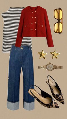 Fall, Fall Outfits, Trends, Cute, City Style Styling Tweed Jacket, Trendy Jeans Outfits, Ladies Day Outfits, Casual Teacher Outfit, Preppy Mom, Cute City, Chic Jean Outfits, Colour Combinations Fashion, Red Cape