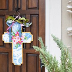 Blue Chinoiserie Cross Door Hanger - TheMississippiGiftCompany.com Cross Door Hangers, Buyable Pins, Blue Chinoiserie, Cross Art, Chinoiserie Chic, Seasonal Wreaths, Blue Willow, Door Decor, Made Of Wood