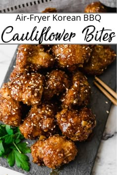 air fryer korean bbq cauliflower bites on a plate with chopsticks