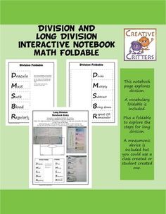 division and long division interactive notebook math foldables for students to practice their writing skills