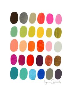 an art print with different colors of paint swatches on the bottom half of each image