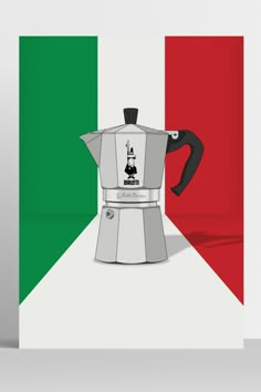 a coffee maker with the italian flag in the background