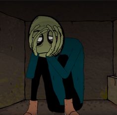 an animated image of a person sitting on the ground with their head in their hands