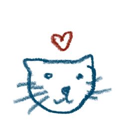 a drawing of a cat's head with a heart on top of its head