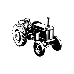 a black and white drawing of a tractor