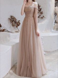 Champagne Prom Dress, Pink Evening Dress, Tulle Evening Dress, Evening Dresses With Sleeves, Sequin Prom Dresses, Formal Party Dress, Pageant Dress