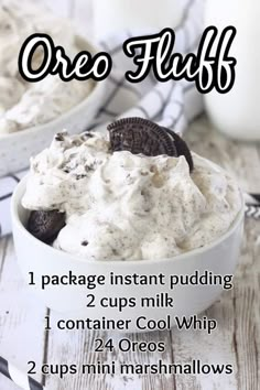 oreo fluff ice cream recipe in a white bowl