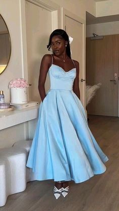 Ankle Length Prom Dress, Light Sky Blue, Prom Dresses With Pockets, Evening Dresses Elegant, Prom Dresses Lace, Feminine Outfit, Dresses Evening, Prom Dresses Blue, Party Dress Long