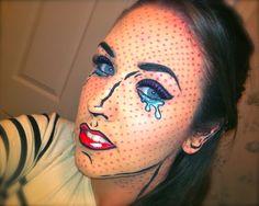 comic makeup....I want to do this!! Comic Book Makeup, Comic Makeup, Roy Lichtenstein Pop Art, Lichtenstein Pop Art, Pop Art Makeup, Theatrical Makeup, Pop Art Girl, Special Effects Makeup, Halloween Costumes Makeup