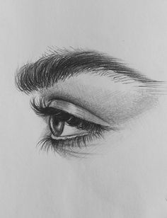 a pencil drawing of an eye with long lashes on it's iris, looking down at the viewer