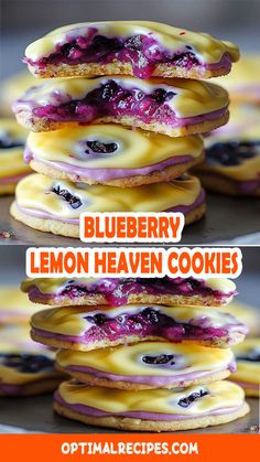 blueberry lemon heaven cookies stacked on top of each other