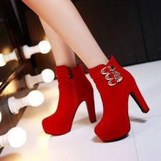 In stock and ready to ship within 24 hours. This is a high quality item. It will be packaged well and ship to you safe and fast. ✨ Product Description: Material: Suede Platform:about 3.5cm Heel height:about 12cm ♥ Buying 2 or more items automatically saves you money on shipping fees. We p High Heels Ankle Boots, Chunky Heel Boots, Suede High Heels, Womens Fashion Inspiration, High Heel Boots Ankle, Red High, Platform High Heels, Wedding Heels, Online Fashion Stores