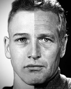 two different pictures of the same man's face, one in black and white