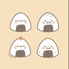 three sushis with different expressions on them