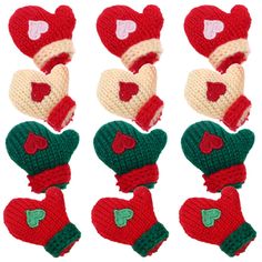 knitted hearts and gloves are arranged together