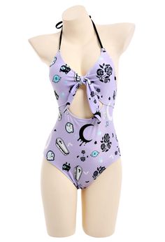 Gothic Swimsuit, Dresses School, Purple Bathing Suit, Swimsuit Purple, Purple Halter, Cutout One Piece, Purple Swimsuit, Gothic Pattern, Movie Inspired Outfits