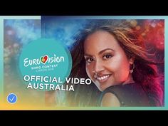 a woman smiling with the words eurovision song contest in front of her and an image of