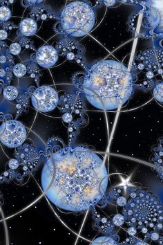 an abstract blue and black background with bubbles in the air, on top of each other