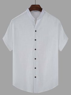 White Casual  Short Sleeve Cotton Plain Shirt  Non-Stretch Summer Men Tops Plain Shirts For Men, Mens Lifestyle Fashion, Floki Vikings, Cute White Shirts, Nice Shirts, Cool Shirt Designs, Design Shirts