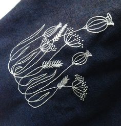 an embroidered piece of cloth with flowers and leaves drawn on it's back side