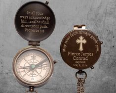 two compasses with bible verses attached to them