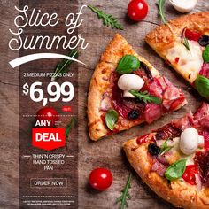 pizza slices with toppings are on sale for $ 69 99