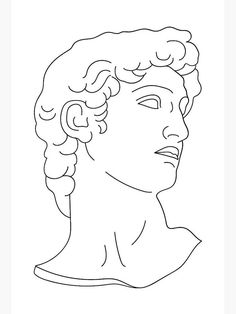 a black and white drawing of a man's head with curly hair in profile