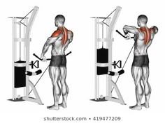 the back view of a man doing squats on a pull - up machine with different positions